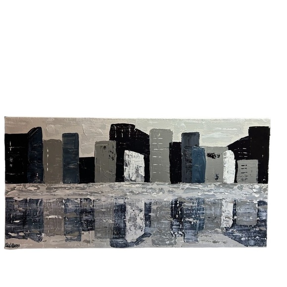 NWT Original Artwork Acrylic on Canvas 10 x 20” City On the lake - Picture 2 of 16